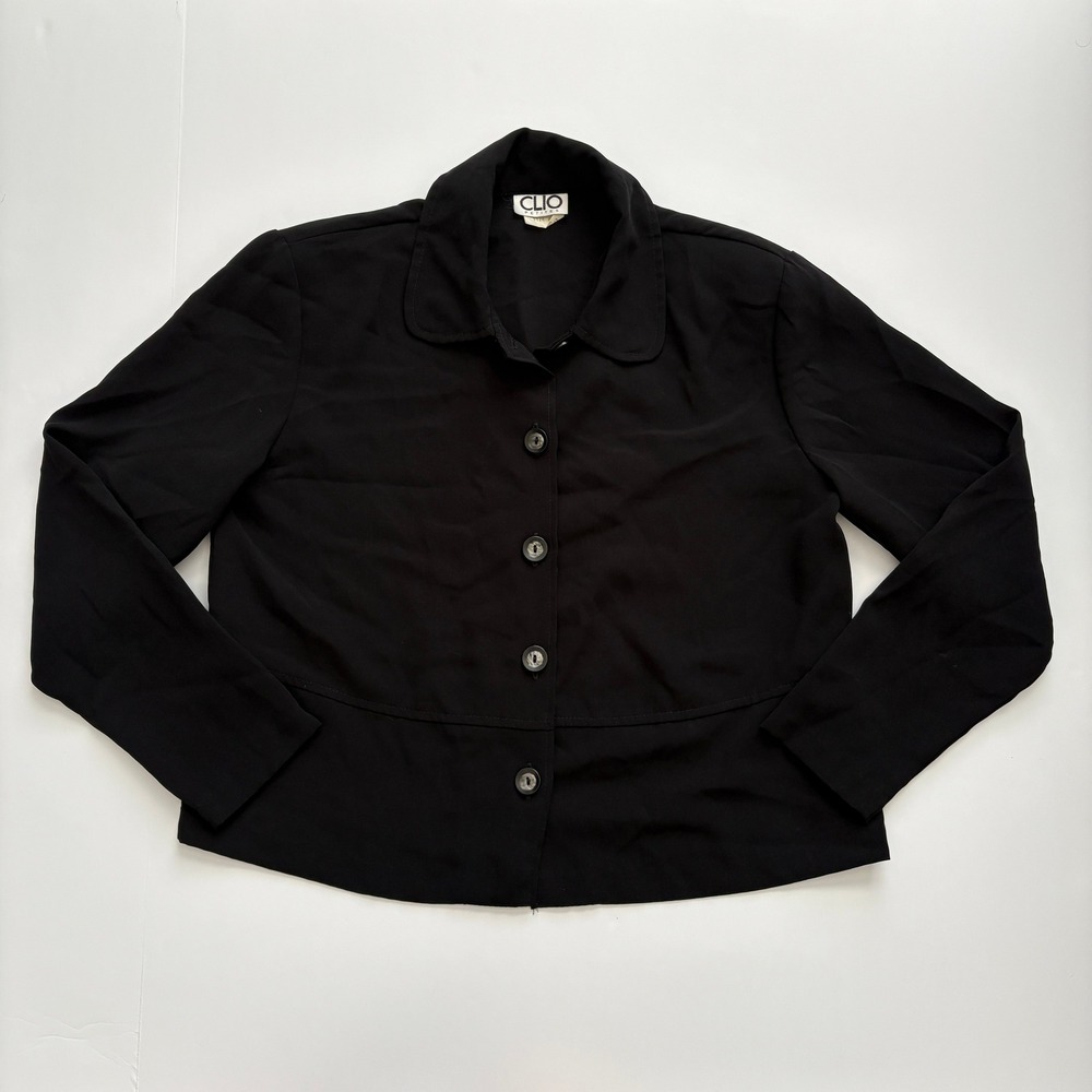 Vintage Clio Petites Black Blazer Jacket Womens Button Front 90s Y2K